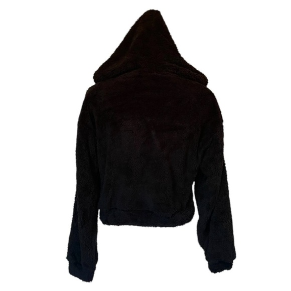 Black Hooded Super Soft Cropped Teddy Zip Up Jacket Women’s Small - Picture 6 of 13